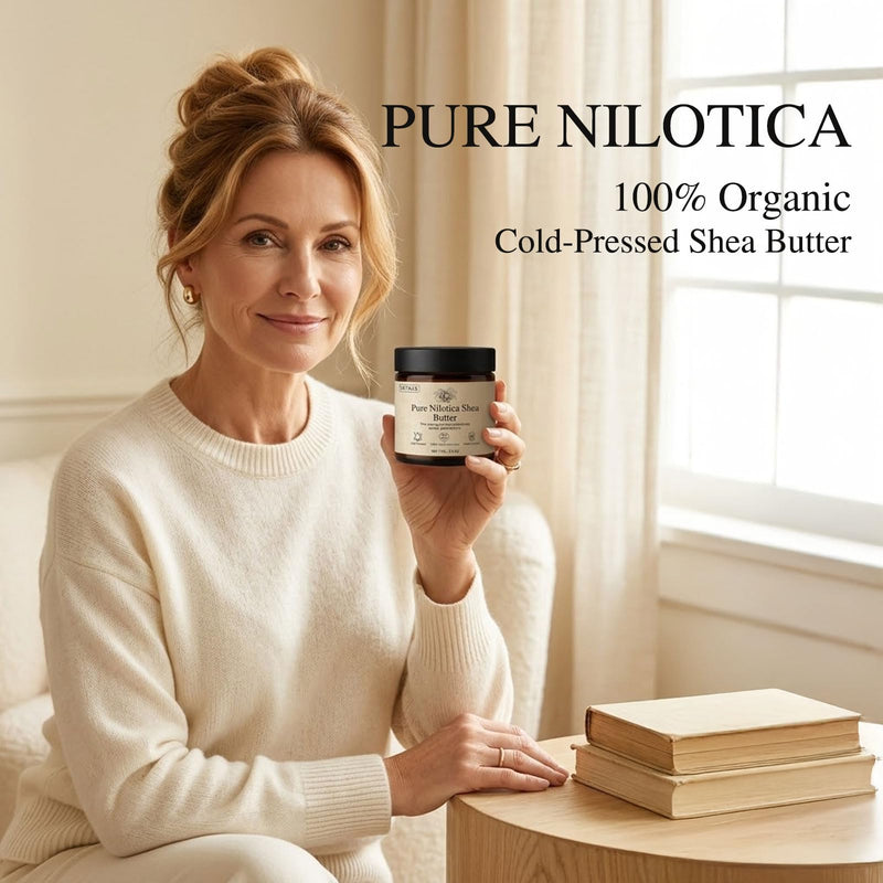 Shea Butter, Organic Pure Nilotica Shea Butter, Relieve Dryness and Roughness, Deeply Moisturize the Skin, Body & Hair Care, Fast-Absorbing & Non-Greasy, 113g
