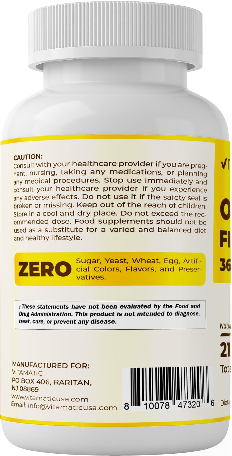 Vitamatic Triple Strength Omega 3 Fish Oil 3600mg Per Serving, 2160mg Omega 3 Fatty Acids, 1296mg EPA + 864mg DHA, Burpless Lemon Flavor, 180 Softgels 180 Count (Pack of 1)