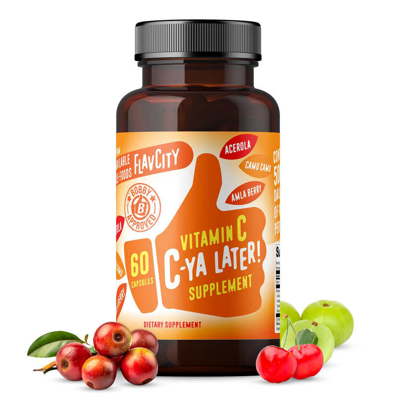 [Australia] - FlavCity Vitamin C Supplement, C-Ya Later! Superfood-Derived Immunity Support - Bioavailable Vitamin C Immune Support from Acerola Cherry, Rose HIPS & Camu Camu - 500% Daily Value (60 Capsules) C-Ya Later! Vitamin C 