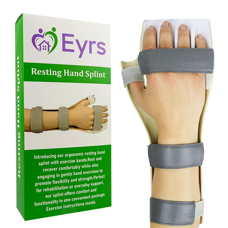 Resting Hand Splint for Stroke Recovery – Night Wrist & Finger Brace for Flexion Contractures, Arthritis, Carpal Tunnel Relief – 5-Finger Stabilizer with Exercise Band & Instructions (Large Right)