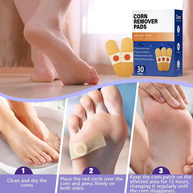 [Australia] - 40% Salicylic Acid Corn Removers Pads for Feet & Toes - Max Strength Medicated Treatment - Fast-Acting Adhesive Targets Corns, Calluses & Dead Skin - 30 Count 30 Count (Pack of 1) 