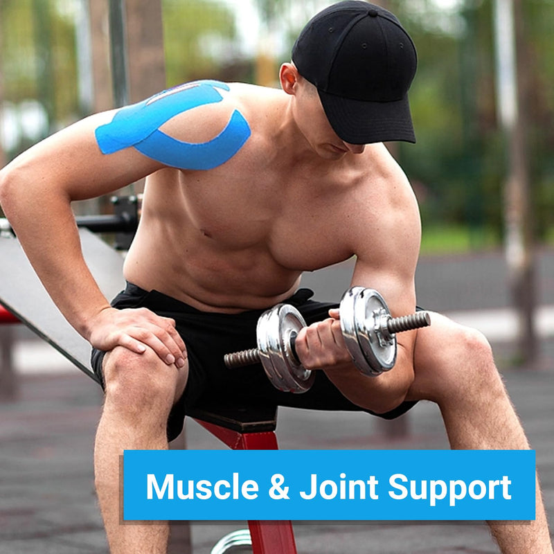 [Australia] - 3 rolls of kinesiology tape (5m x 5cm), professional kinesiology tapes, physio tape, sports tape set, waterproof & skin-friendly kinesiology tape, for muscle support, knee pain, elbows and shoulders 500 x 5 cm (3 rolls) black + blue + pink 