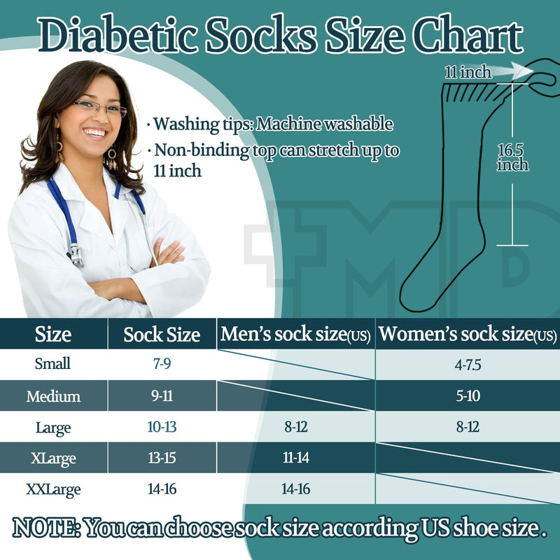 [Australia] - +MD 4 Pack Men’s Extra Wide Non-Binding Diabetic and Circulatory Over The Knee Socks with Cushioned Sole 4 Pairs Blk/Wht 9-11 