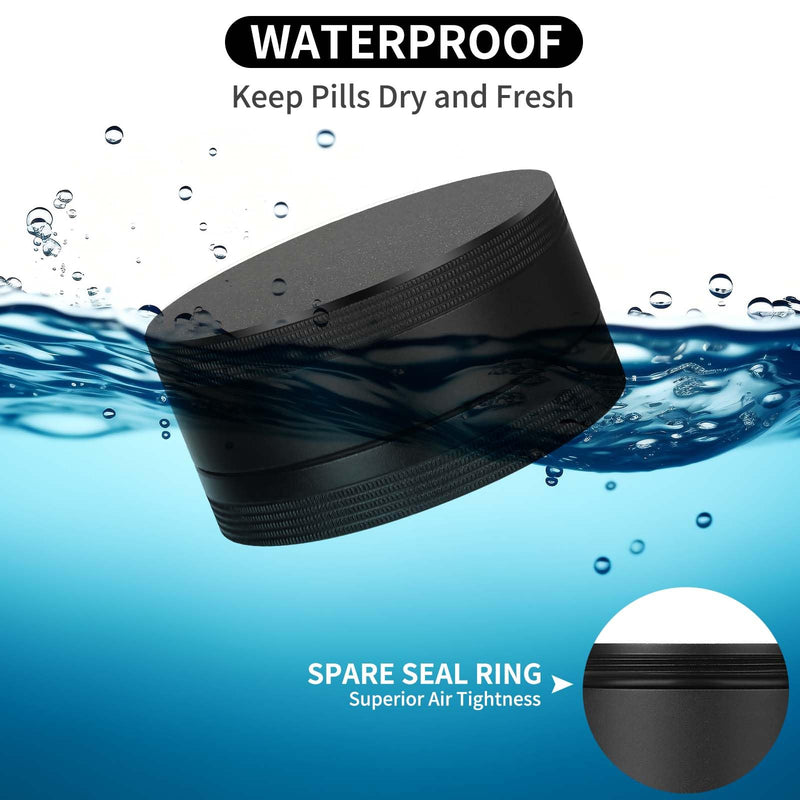 Portable Pill Case Pill Box Daily - Waterproof Single Metal Pill Organizer | for Pocket Purse, Aluminium Alloy Round Daily Medicine Container to Hold Vitamins, Fish Oil Medium Size M