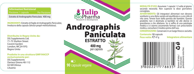 Andrographis Paniculata 400mg 90 Capsules, 3rd Party lab Tested, High Strength Supplement