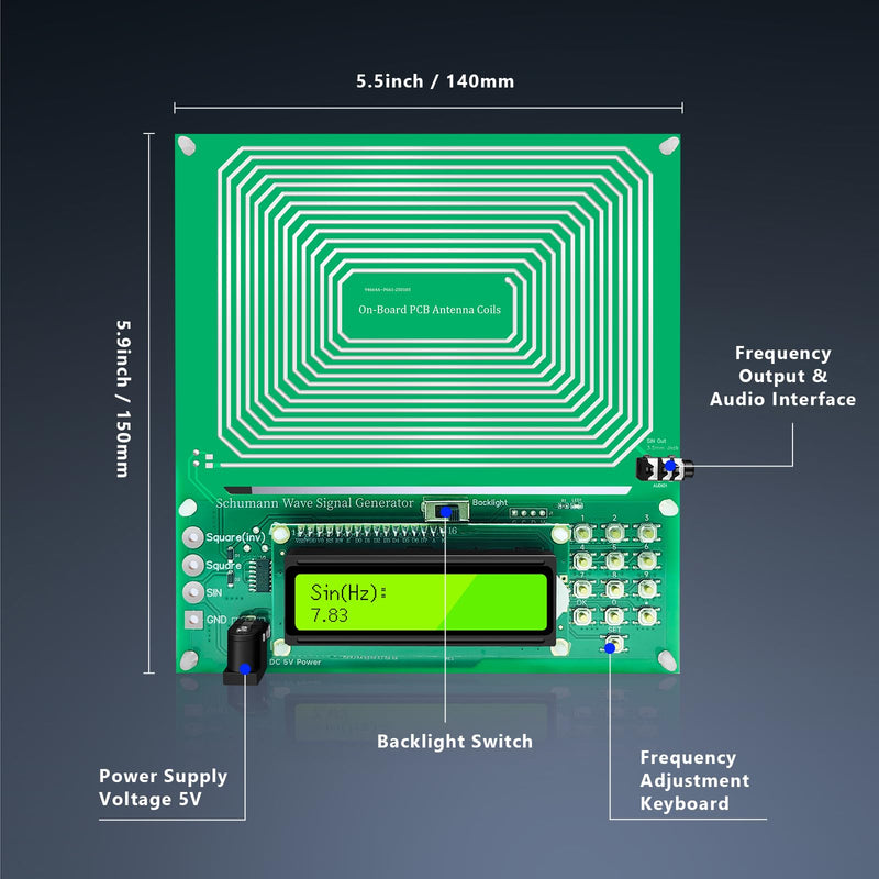 [Australia] - Adjustable Frequency Generator (0.01Hz-100KHz), 7.83Hz Schumann Resonance Generator with USB Cable and 3.5MM Audio Cable for Stress Relief, Improved Sleep, Meditation and Yoga Green 5.8 Inch 