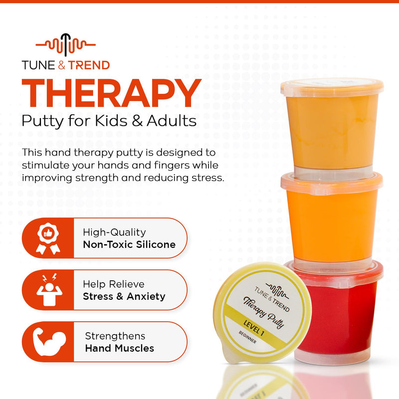 [Australia] - Tune & Trend Therapy Putty for Kids and Adults | Physical Exercise Putty Hand Exerciser for Grip Strength | Therapeutic Putty for Hand Therapy | Stress Relief Therapy Putty Kit 4 Strengths 3oz Each 