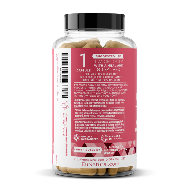 [Australia] - Glow Prenatal Vitamins for Women – 20-in-1 Vital Nutrients for Healthy Pregnancy and Fetal Development – Folic Acid & Vegan DHA For Baby's Growth & A Comfortable Pregnancy – 60 Nourishing Capsules Glow Prenatal (60 Count) 