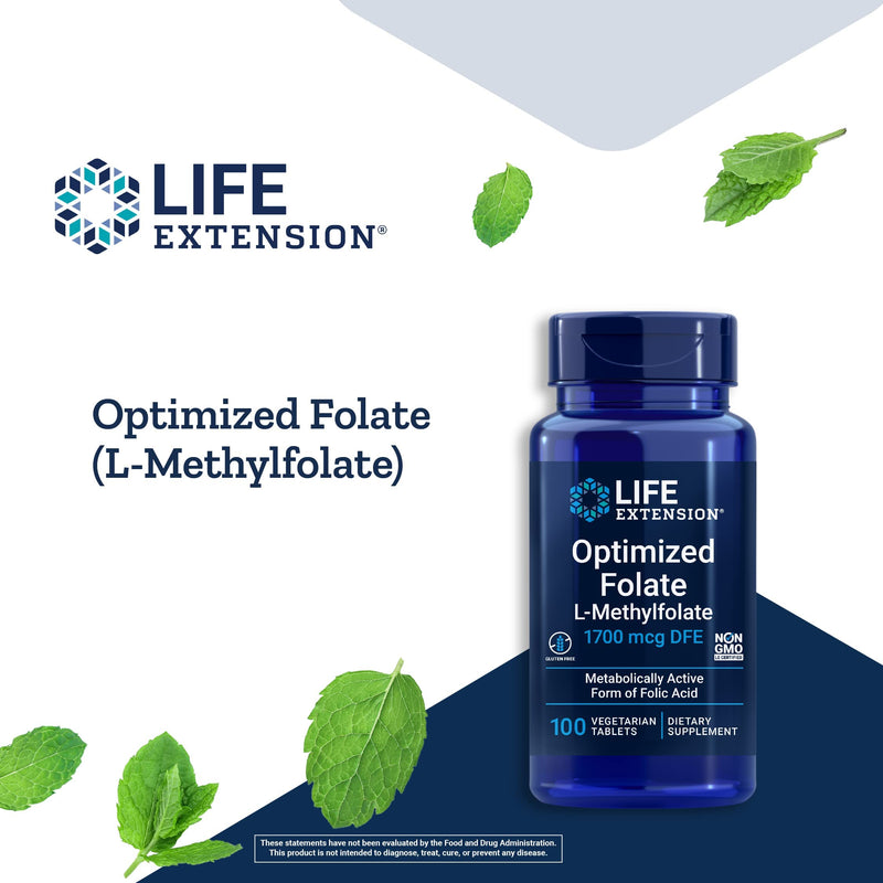 Life Extension Optimized Folate Heart & Brain Support Tablets and Vitamin D3 Bone, Brain & Immune Health Softgels - 100 Tablets, 60 Softgels Unflavored + Vitamin D3 125 mcg 100 Count (Pack of 1)