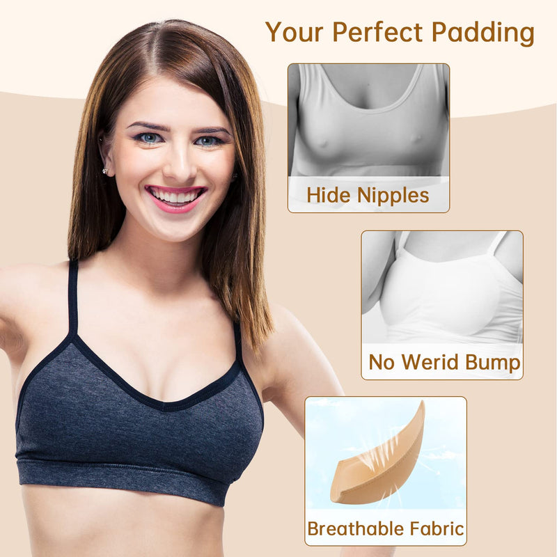 Bra Pads Inserts 4 Pairs Sewn Edges Breast Padding for Sports Bras Swimsuits Bikini A, B, C, D Cup Available Beige