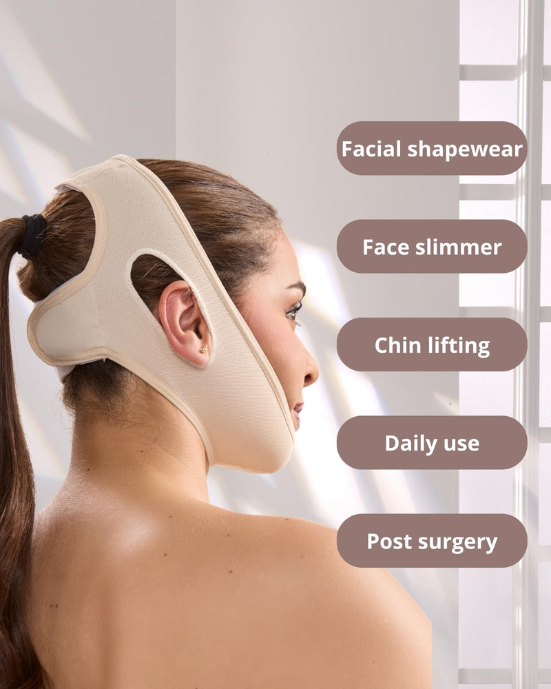 SHAPE CONCEPT High-Compression 319 Chin Strap for Sleeping, Double Chin Reducer, Powernet Face Lift Chin Strap Medium Beige