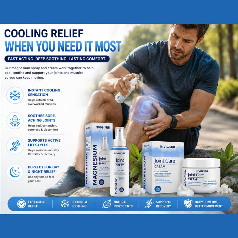 Magnesium Joint Care Bundle – Magnesium Joint Spray & Muscle Cream 100ml | Cooling Magnesium Oil Spray for Joints & Aching Muscles | Fast Absorbing Zechstein Formula | Vegan Friendly
