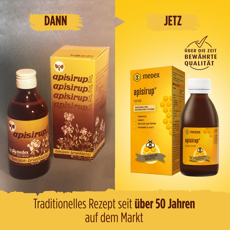 [Australia] - Medex Apisirup, juice with propolis, 91% honey based - 176 g honey, excellent taste, propolis, vitamin A, C, mallow, thyme 140 ml 