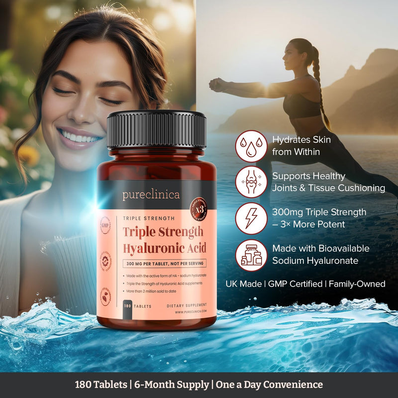 Triple Strength Hyaluronic Acid 300mg x 360 Tablets (2 Bottles of 180) - 12 Months Supply. 300% Stronger Than Any Other HLA Tablet. 180 count (Pack of 2)