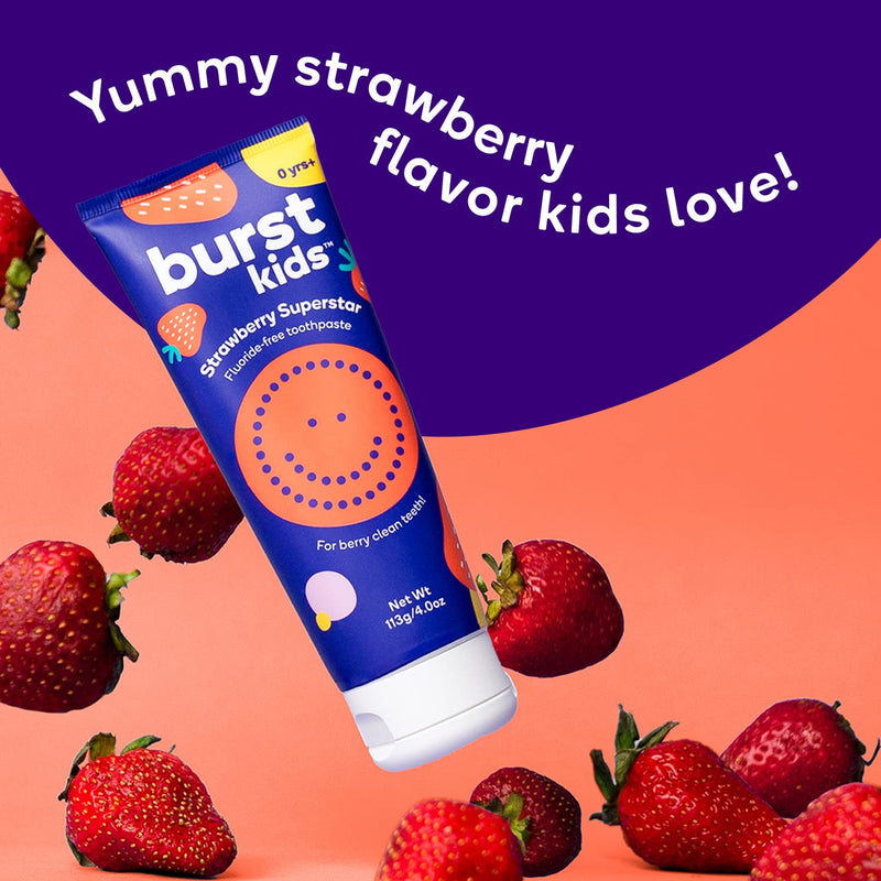 [Australia] - BURST Fluoride Free Strawberry Kids Toothpaste (4oz/2 Pack) | Great Tasting, Dye Free for Baby & Toddler Age 0+ | with Nano Hydroxyapatite Strawberry Fluoride-Free 2 Pack 
