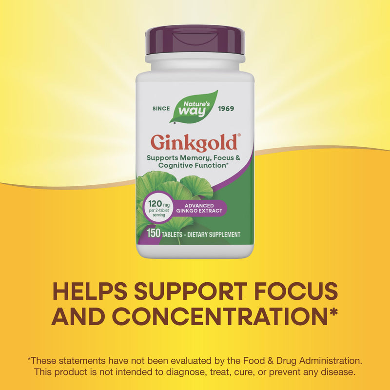 [Australia] - Nature's Way Ginkgold Advanced Ginkgo Extract, Supports Memory, Focus & Cognitive Function*, Ginkgo Biloba Extract, 150 Tablets (Packaging May Vary) 