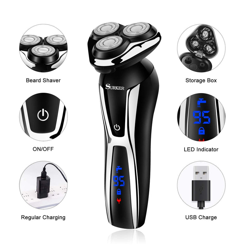 [Australia] - SURKER Electric Shaver Razor Cordless Beard Trimmer for Men Nose Hair Trimmer 3 in 1 Grooming Kit Plus 1 Facial Cleansing Brush Waterproof USB Rechargeable Dry Wet 