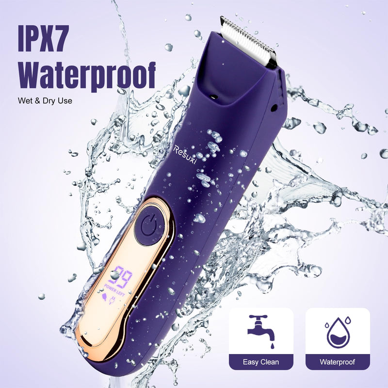 [Australia] - RESUXI Electric Bikini Trimmer for Women,Pubic Hair Trimmer Ceramic Blade Electric Razors Shaver for Underarm Leg Arm Body Hair Private Area,Wet/Dry IPX7 Waterproof Rechargeable LCD Display LED Light Purple 