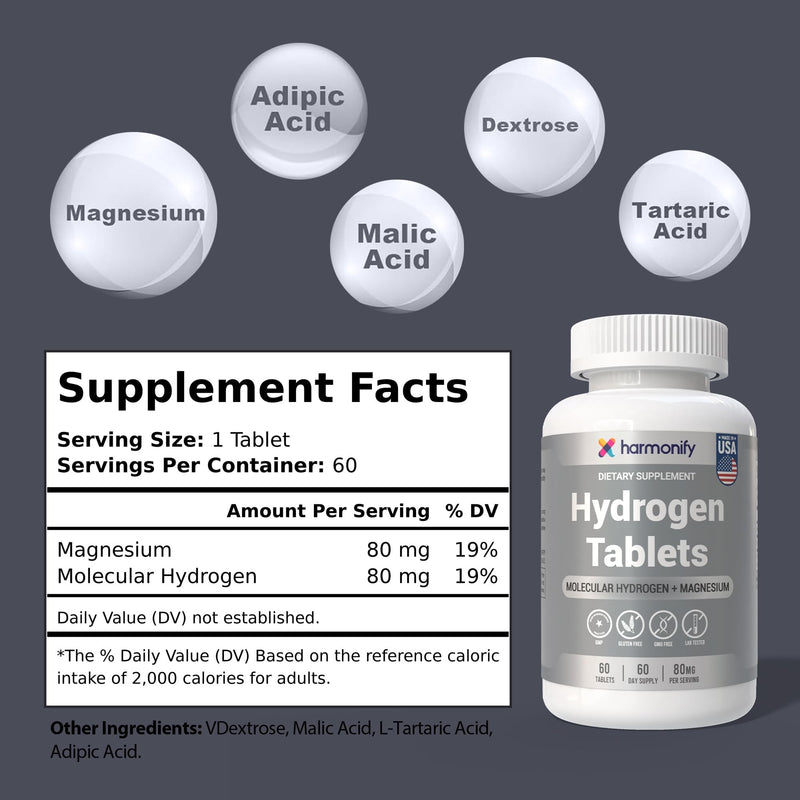Hydrogen Water Tablets for Drinking Water - Molecular Hydrogen + Magnesium for Cellular Health, Antioxidant Support & Energy - 60 H2 Tabs