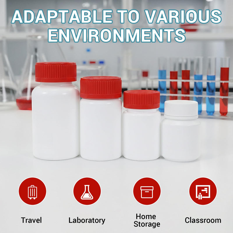10 Pack 2oz Travel Pill Bottles - White Food Grade Plastic with Screw Caps & Labels, Small Pill Organizer for Pills, Vitamins, Capsules White+red 2oz/60ml