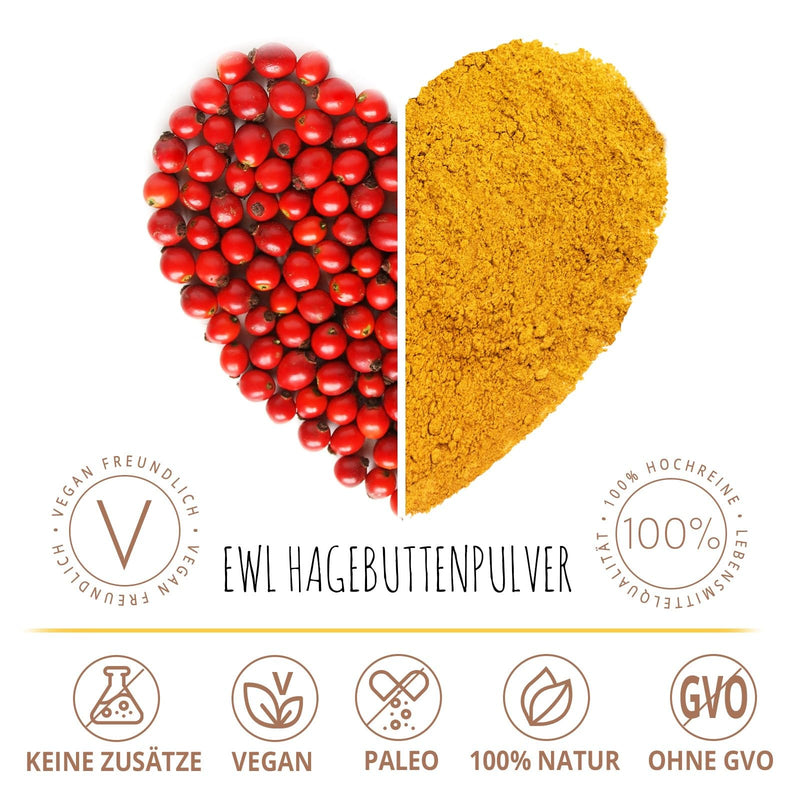 [Australia] - 1kg organic rosehip powder | Whole ground rose hip | Rosehip powder from controlled cultivation | Raw food quality | Controlled and bottled in Germany 