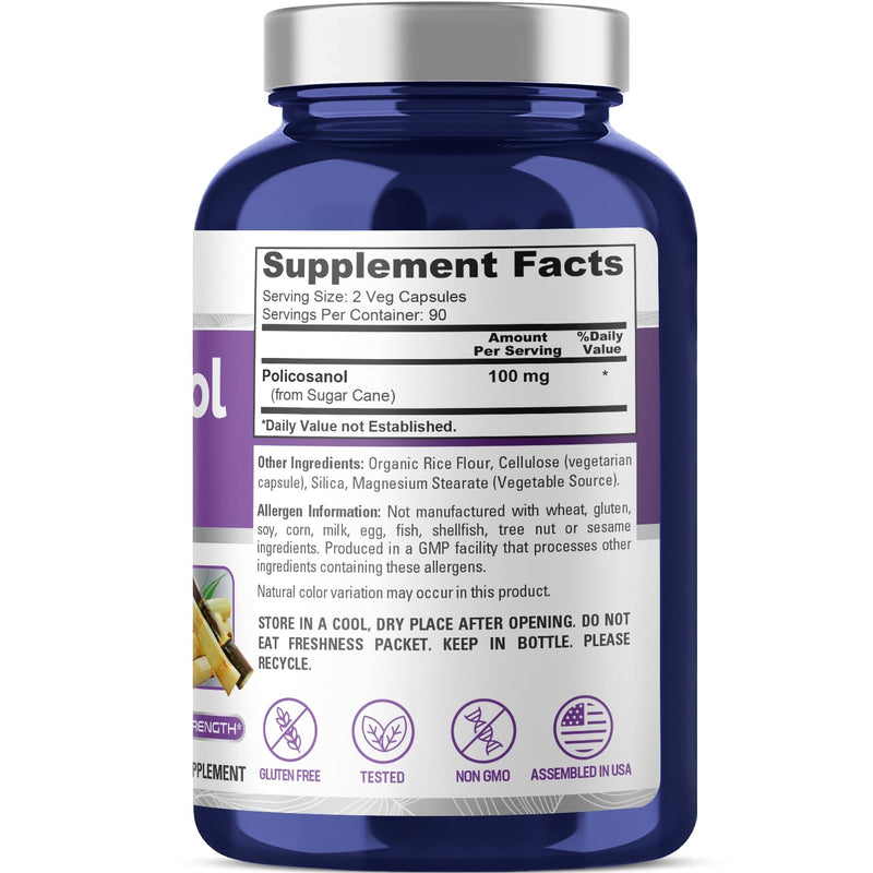 [Australia] - NusaPure Policosanol 100mg 180 Veggie Capsules (Vegan, Non-GMO, Gluten-Free) 