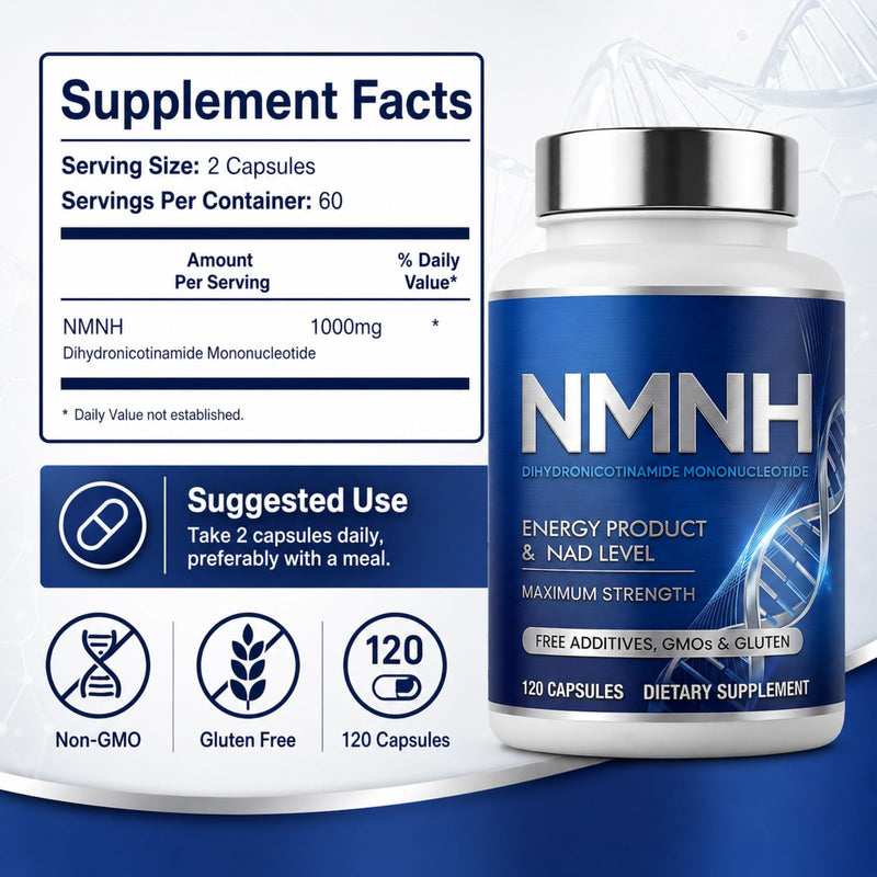 NMNH Supplement, 120 Capsules, 1000mg Ultra Strength NMNH for Cellular Energy Support and Healthy Aging, Non GMO Gluten Free, 2 Month Supply
