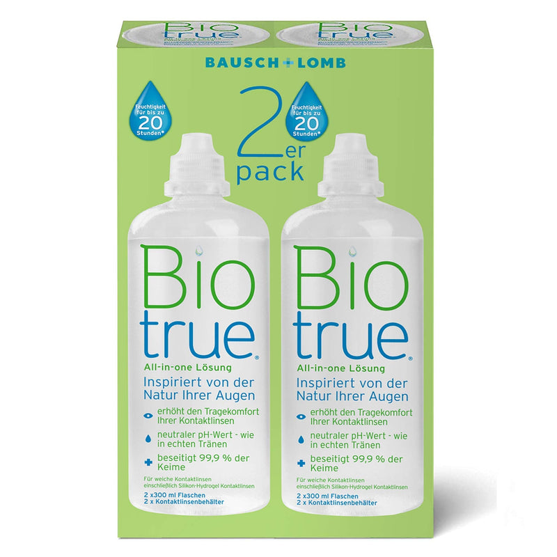 [Australia] - Bausch + Lomb Biotrue All-in-One Solution - Contact Lens Cleaner and Storage Solution for Soft Contact Lenses Pack of 2, 2 x 300 ml 