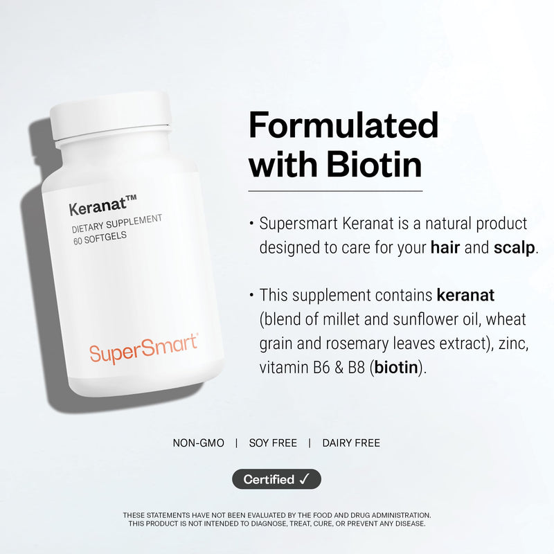 Supersmart - Keranat (Advanced Formula with Biotin) - Hair Supplement for Volume & Growth - Hair Loss Vitamins | Non-GMO & Gluten Free - 60 Softgels
