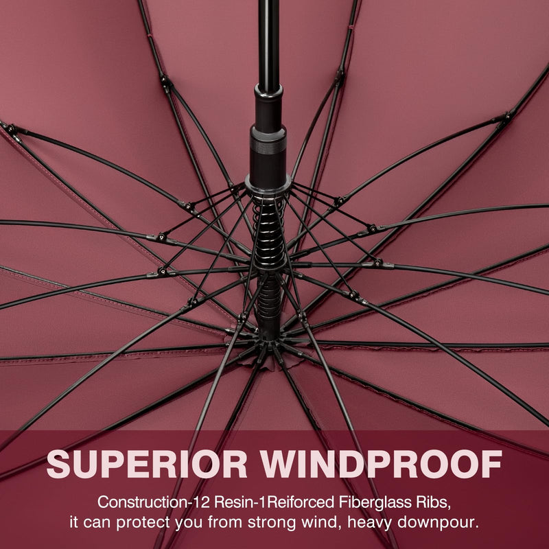 Golf Umbrella Windproof, Large Golf Umbrellas for Rain Heavy Duty Double Canopy, M/L/XL/XXL Automatic Open Golf Umbrella for Golf Bag Burgundy 55Inch