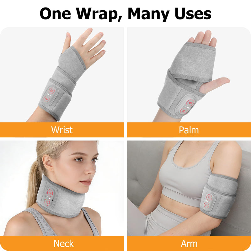 Cordless Wrist Heating Pad Massage, Wrist Massager for Carpal Tunnel, Heated Wrist Brace, 660nm 850nm Red Light Therapy for Wrist, Hand and Wrist Massager with Heat, Silver Gray