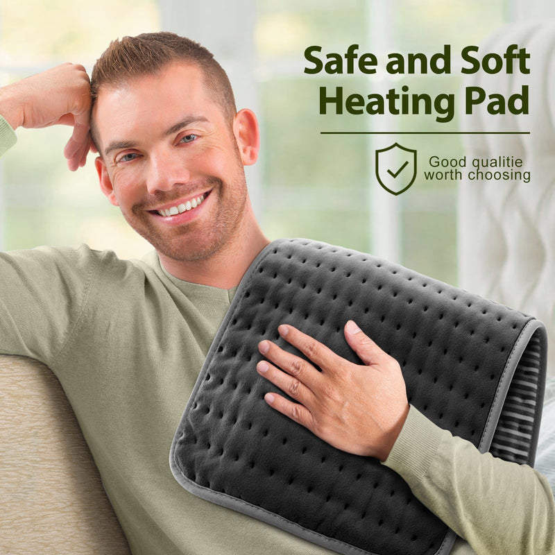 [Australia] - Heating Pad for Back, Neck and Shoulder Pain Relief, Electric Heat Pads for Cramps with 6 Heat Settings, Auto Shut-Off, Moist Dry Heat Options, Machine Washable, 12" x 24", Gifts for Women Men Grey 