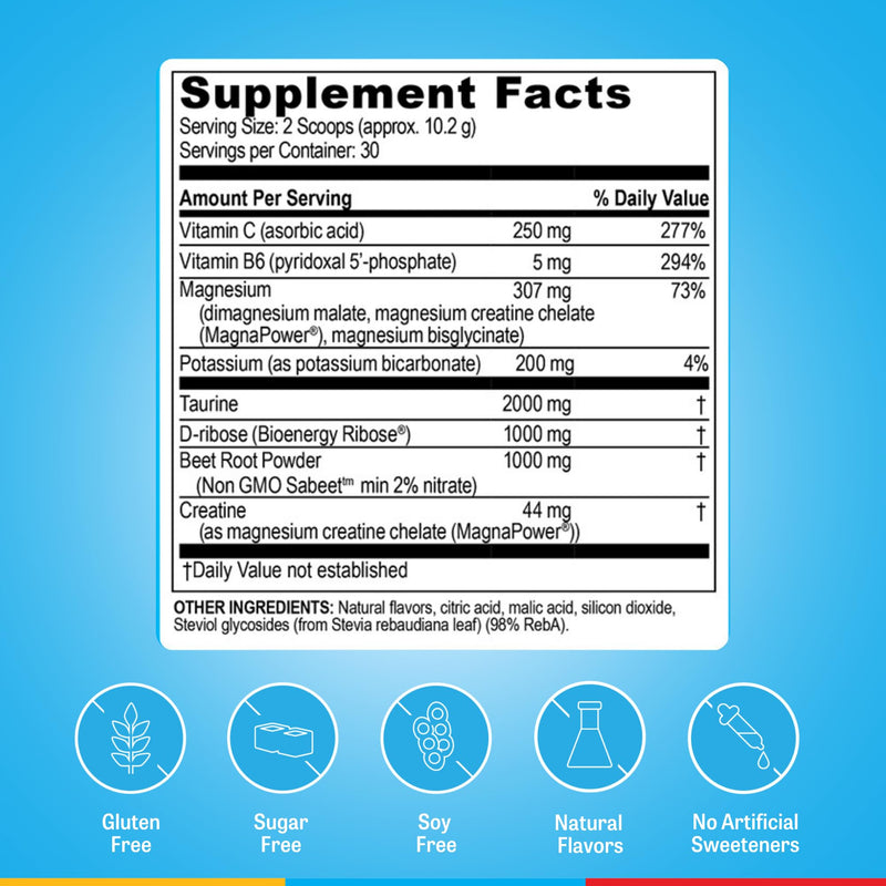 Brain Bean Brain Cardio Electrolyte Mix - Mandarin/Orange Flavors - Heart & Brain Support with Magnesium, Taurine, Potassium, D-Ribose, Beet Root & Vitamin C - 30 Serving