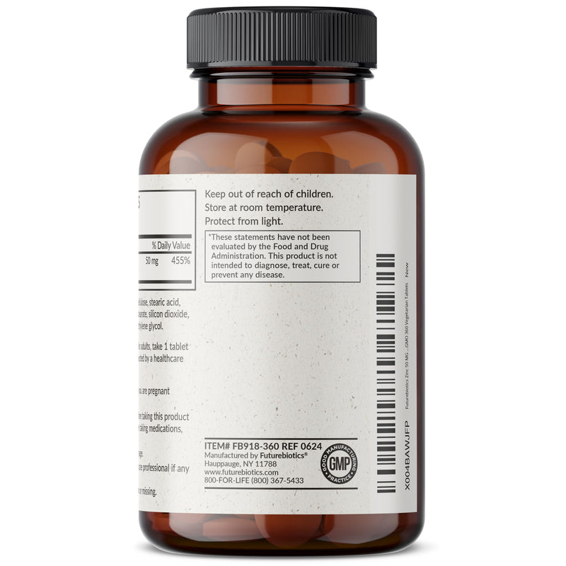 [Australia] - Futurebiotics Zinc 50 MG High Potency, 1 Year Supply - Non-GMO 360 Vegetarian Tablets 