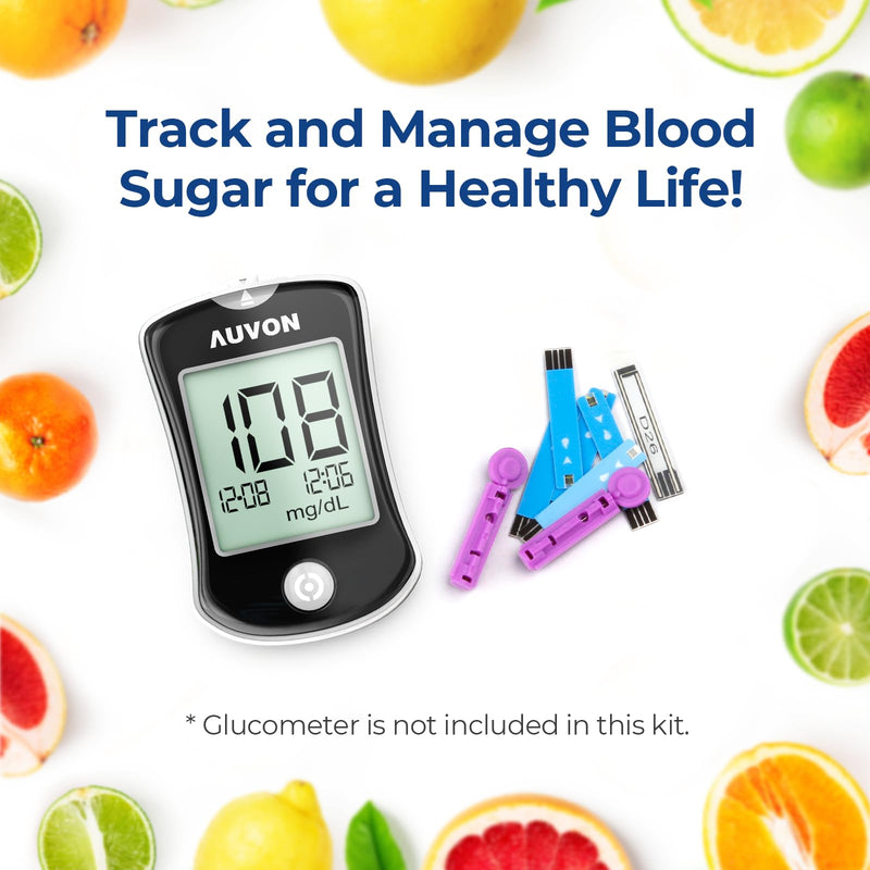 AUVON Blood Glucose Test Strips & Diabetic Lancets Kit, 100 Test Strips for Diabetes, 30 Gauge 100 Lancets for Blood Testing with Less Pain, Fit AUVON DS-W Glucose Meter