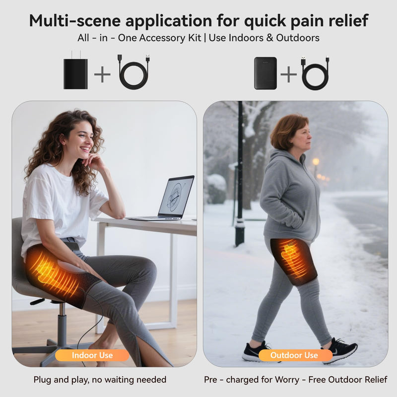 Cordless Heated Massage for Hip/Sciatica Pain Relief with 5000mAh Power Bank Hip Heating Pad Support Brace with Hot Physical Therapy Lower Back/Thigh/Buttock, Best Gift for Family Hip Heating Pad-Black