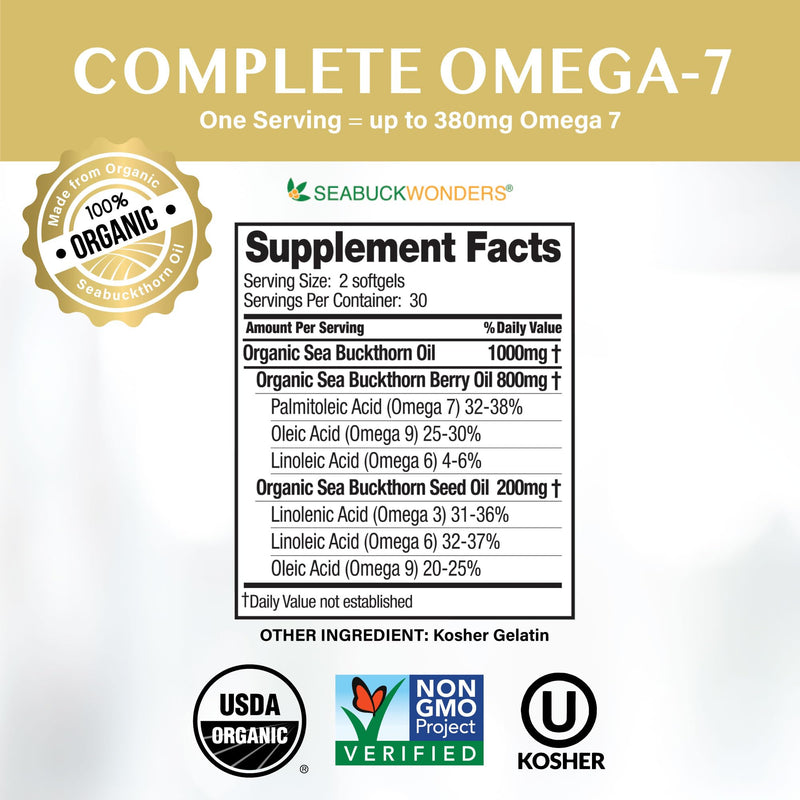 [Australia] - Omega-7 Complete Sea Buckthorn Oil Blend, 180 Count Softgels (500mg Each) Unflavored 180 Count (Pack of 1) 