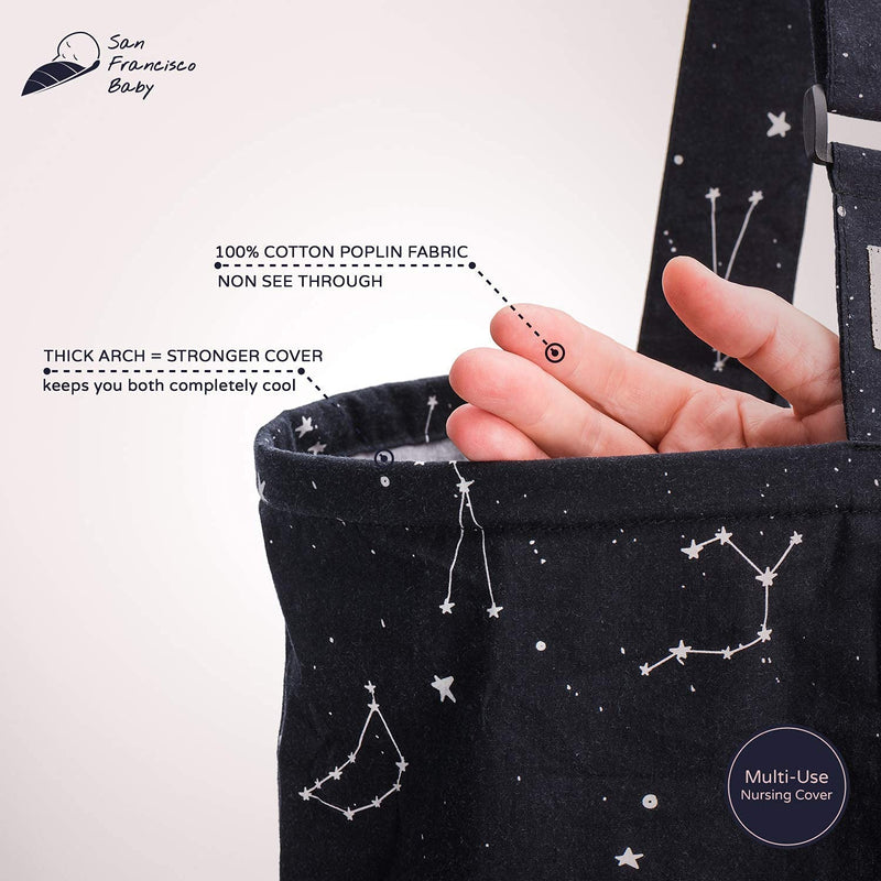 [Australia] - Cotton Nursing Cover - Large Breastfeeding Cover with Built-in Burp Cloth & Pocket - Soft, Breathable, Chemical-Free, 360° Coverage, Black Nursing Cover for Breastfeeding by San Francisco Baby Premium Black 