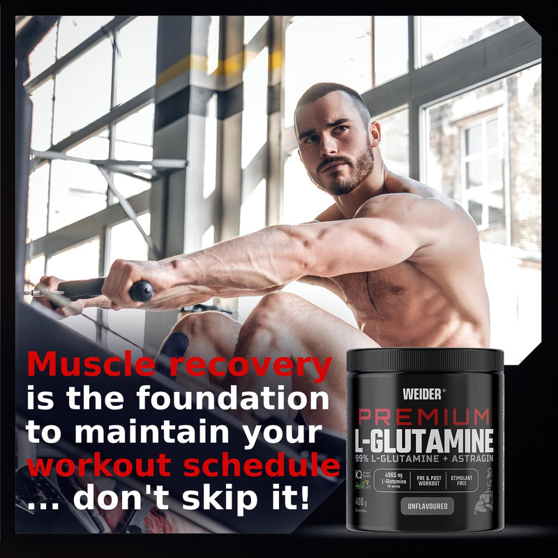 Weider Premium L-Glutamine (400g) Unflavoured, 99% Kyowa Quality® L-Glutamine + AstraGin® to improve absorption, Supporting Muscle Protection, Muscle Growth, Immunity, Pre/Post Workout, Stimulant free 400g