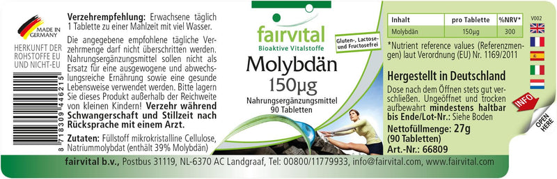 [Australia] - Fairvital | Molybdenum 150µg - 90 tablets - HIGH DOSE - essential trace element - VEGAN 