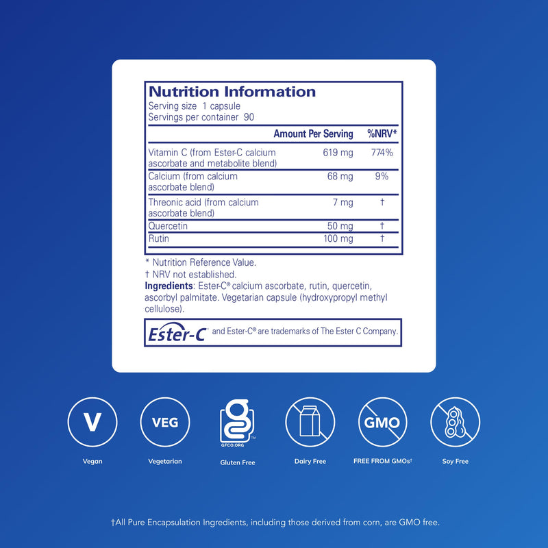 Pure Encapsulations Ester-C and Flavonoids - Unique Buffered Vitamin C Supplement with Bioflavonoids - Collagen Formation & Immune Support - 90 Capsules