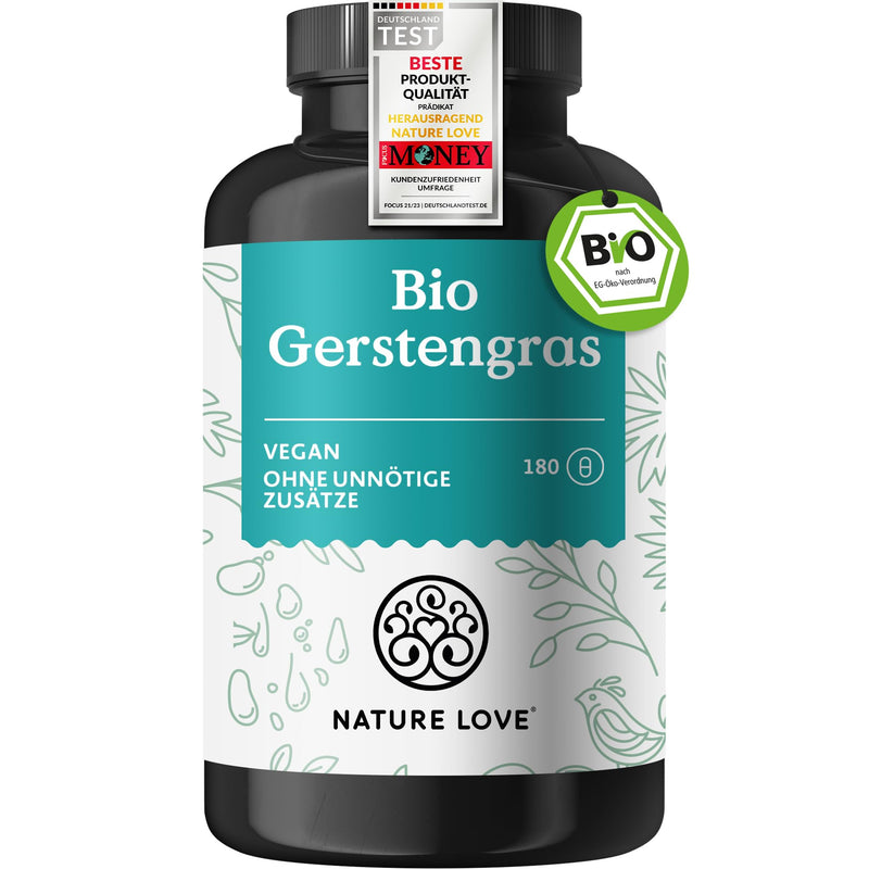 [Australia] - NATURE LOVE® Organic Barley Grass - 1500 mg per daily dose - from German cultivation - 180 capsules - High dosage, laboratory tested, certified organic, produced in Germany 