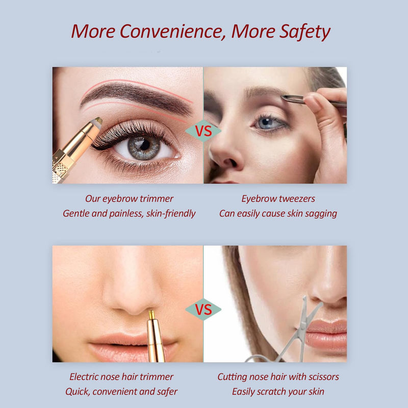 [Australia] - Facial Hair Remover for Women Face, 4 in 1 Electric Eyebrow Trimmer for Nose Neck Leg Arm Armpit Bikini Hair with USB Cable 