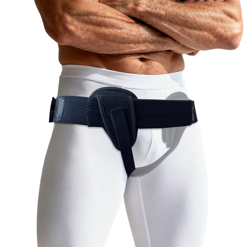 Single/Double Inguinal Hernia Belt for Men, Groin Hernia Support Truss for Men Pain Relief Recovery, Adjustable Hernia Support Brace with 2 Removable Compression Pads, Comfortable Elastic Material M(Hip:30.7"-43")