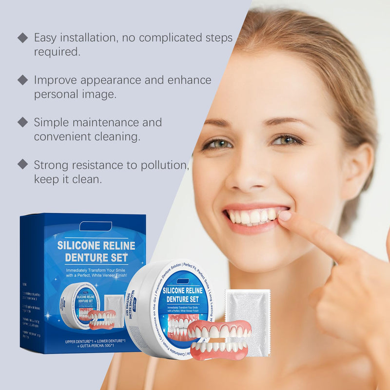 [Australia] - Clip-on dentures, denture silicone reline kit, silicone reline denture set, denture set, silicone teeth, soft silicone reline denture set, for upper and lower jaw prostheses 