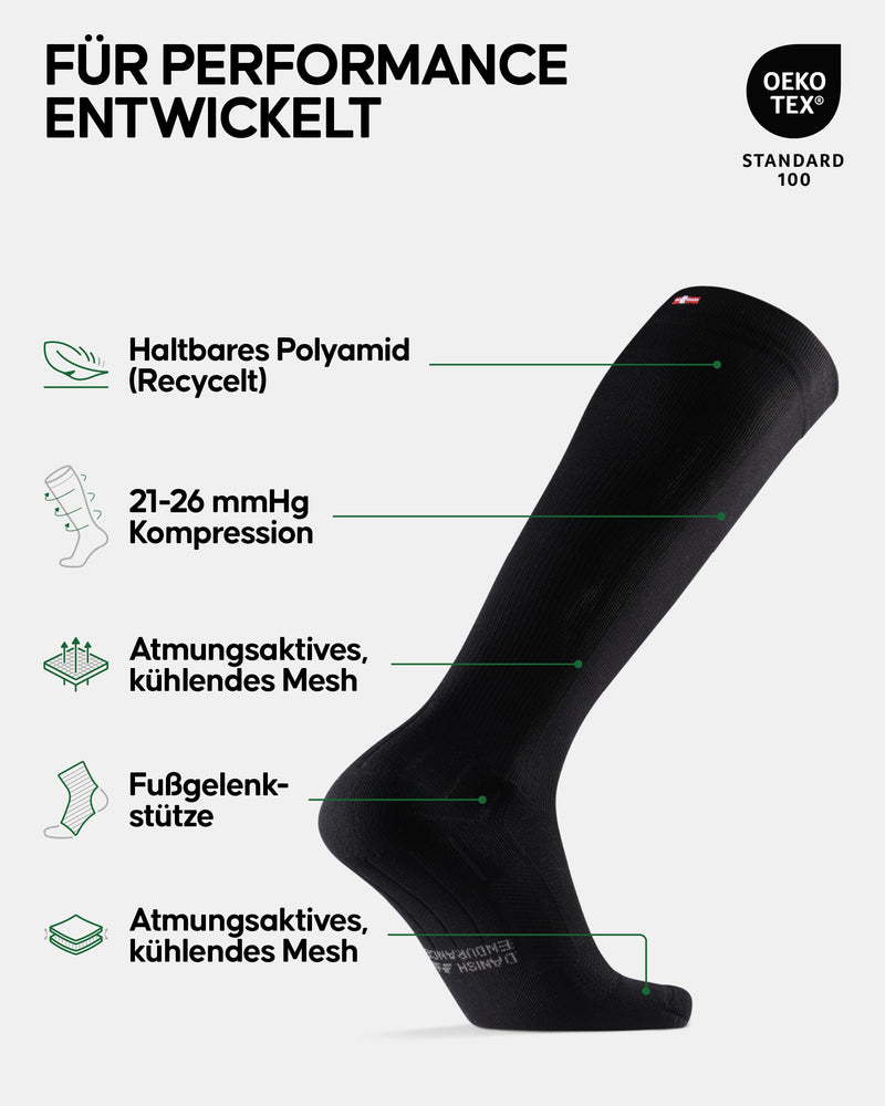 [Australia] - DANISH ENDURANCE compression stockings, sports compression socks, support stockings, thrombosis stockings, 21-26 mmHg, unisex, for men and women, plain black 43-47 