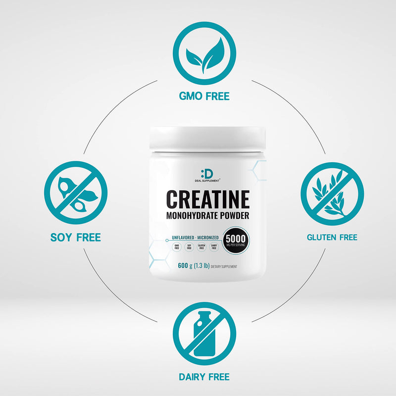 [Australia] - Creatine Monohydrate Powder 600 Grams (1.32lb), Unflavored | Pure | Micronized Creatine Powder, 5000mg(5g) Per Serving, 4 Month Supply, Vegan | Keto, Non-GMO, No Filler, No Additives - 120 Servings 120 Servings (Pack of 1) 