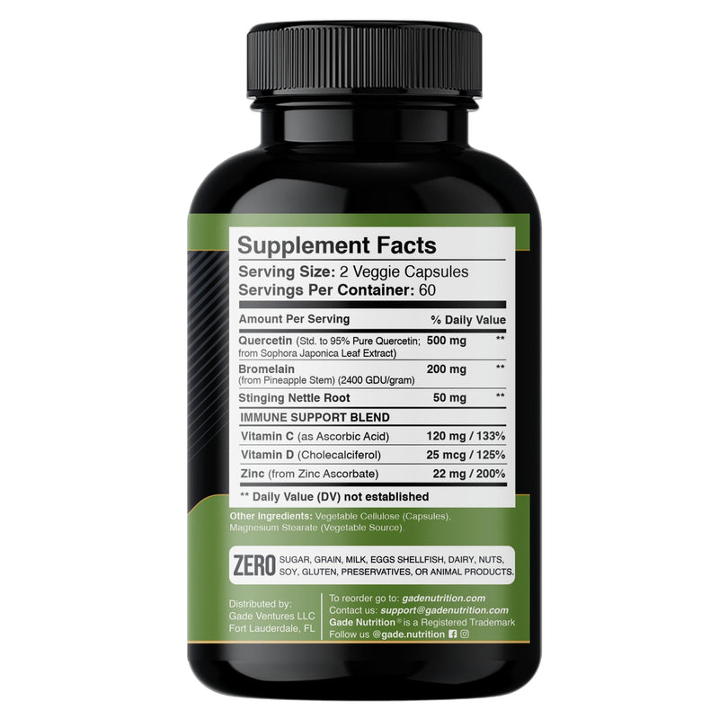 [Australia] - Quercetin with Vitamin C and Zinc - Nettle Quercetin - Quercetin 500mg - Quercetin with Bromelain - Zinc Quercetin + Vitamin D3 - 120 Veggie Caps - (Non-GMO, Gluten-Free, Vegan) - 2 Month Supply 120 Count (Pack of 1) 