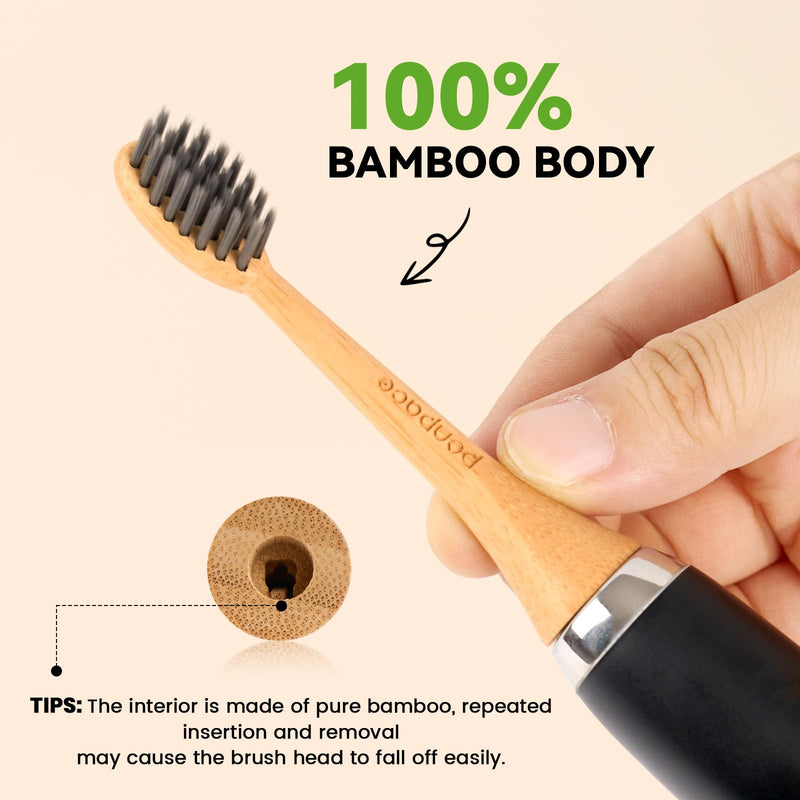 Bamboo Toothbrush Heads Compatible with Philips Sonicare, Soft Charcoal Infused Bristles, Whitening & Deep Cleaning