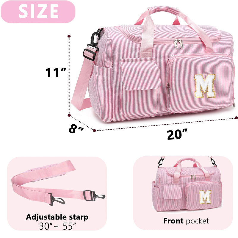 Kids Travel Duffle Bag Dance Bag Gifts for Girls | Initial Gym Bag with Shoes Compartment | Women Lightweight Weekender Bags | Tween Girl Gift Trendy Stuff Pink M